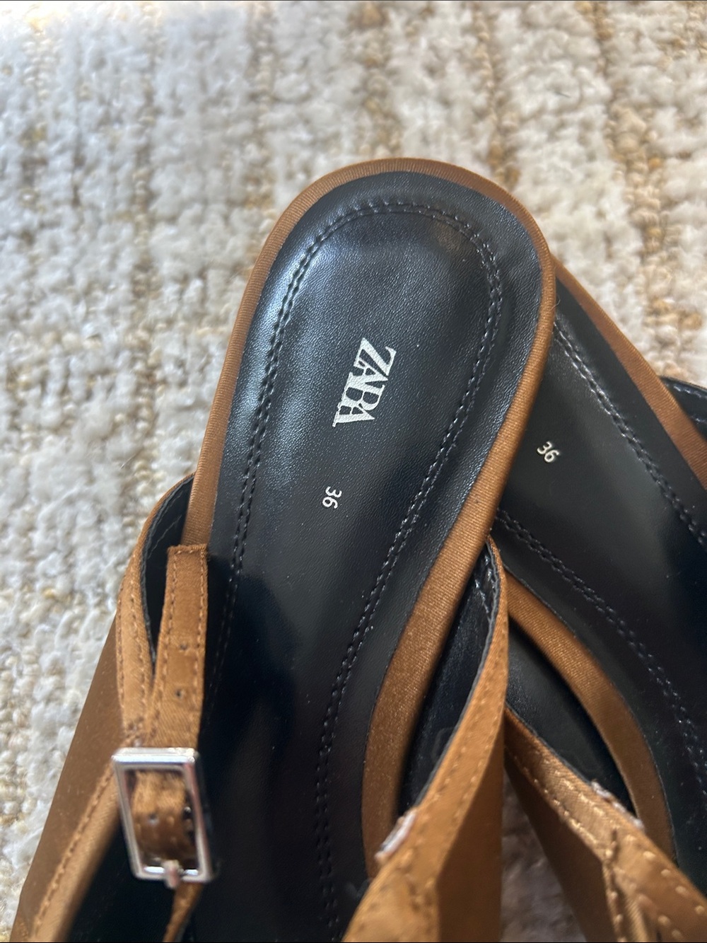 Zara Light BrownSquare-Toe Slingback Flats with Buckle - Picture 2 of 5